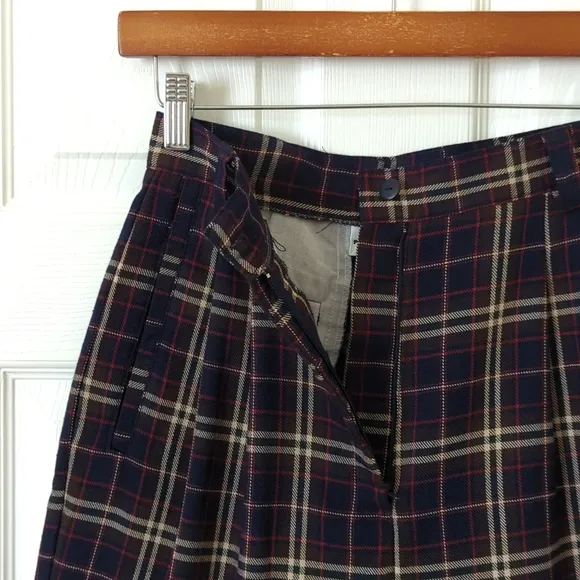 Paul Harris Design 90's Vintage Plaid Preppy Pleated Wide Leg Shorts Navy Red 2
