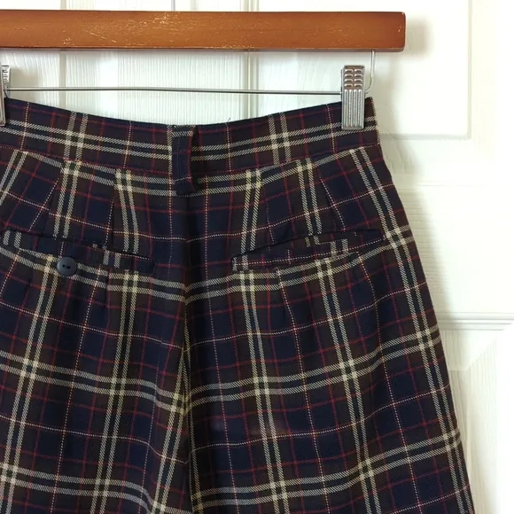 Paul Harris Design 90's Vintage Plaid Preppy Pleated Wide Leg Shorts Navy Red 2