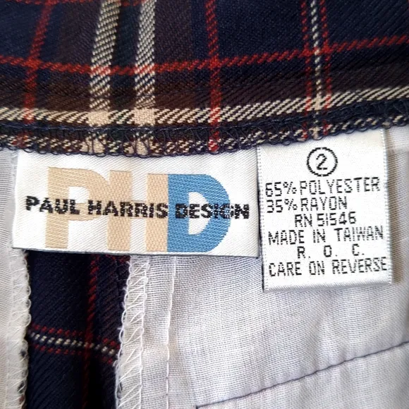 Paul Harris Design 90's Vintage Plaid Preppy Pleated Wide Leg Shorts Navy Red 2