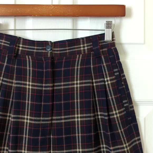 Paul Harris Design 90's Vintage Plaid Preppy Pleated Wide Leg Shorts Navy Red 2