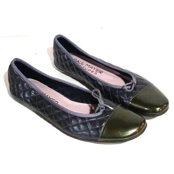 Paul Mayer Best Quilted Ballet Flats Silver Green sz 10.5