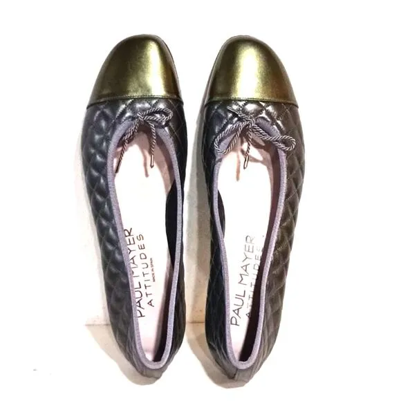 Paul Mayer Best Quilted Ballet Flats Silver Green sz 10.5