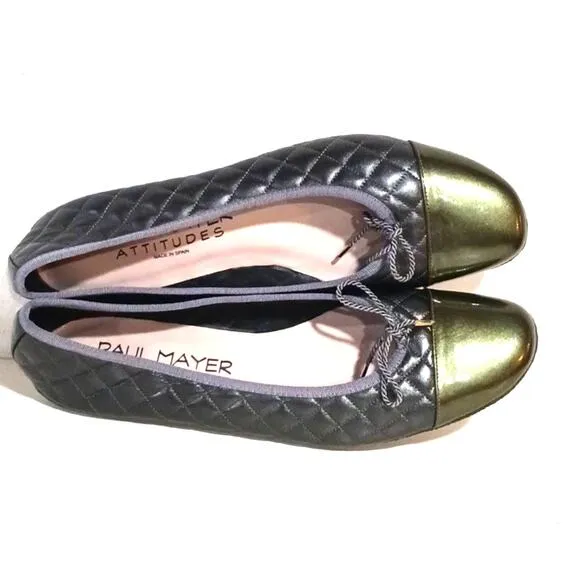 Paul Mayer Best Quilted Ballet Flats Silver Green sz 10.5