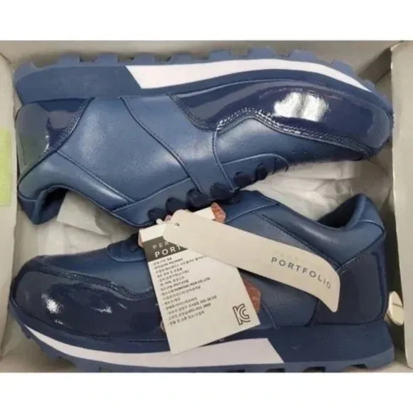 Perry Ellis | Portfolio Men's Navy Blue Sneakers Size 8 NIB Napa Leather