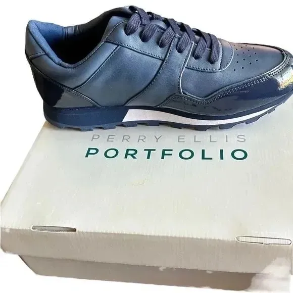 Perry Ellis | Portfolio Men's Navy Blue Sneakers Size 8 NIB Napa Leather