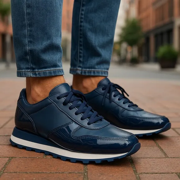 Perry Ellis | Portfolio Men's Navy Blue Sneakers Size 8 NIB Napa Leather