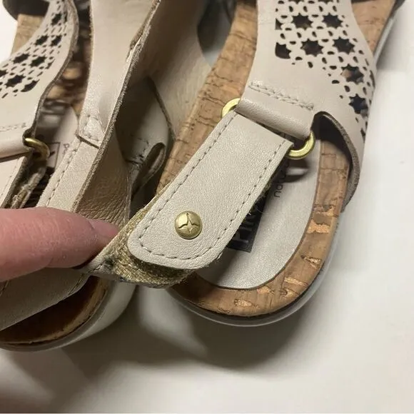 Pikolinos Mykonos Criss Cross Calfskin Leather Sandal tan beige cork 38 US 7.5-8