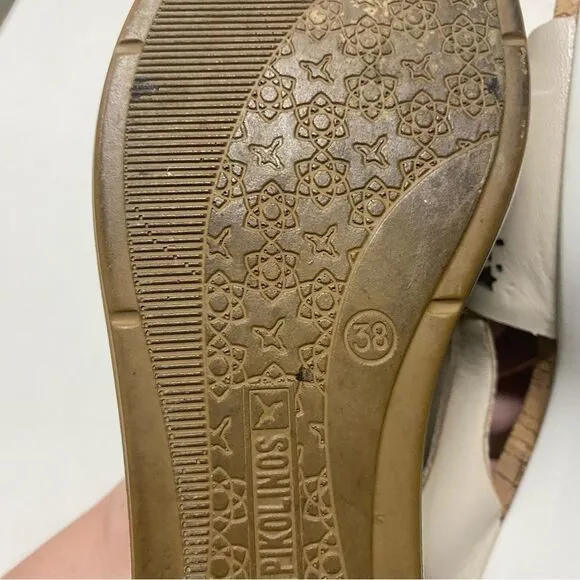 Pikolinos Mykonos Criss Cross Calfskin Leather Sandal tan beige cork 38 US 7.5-8
