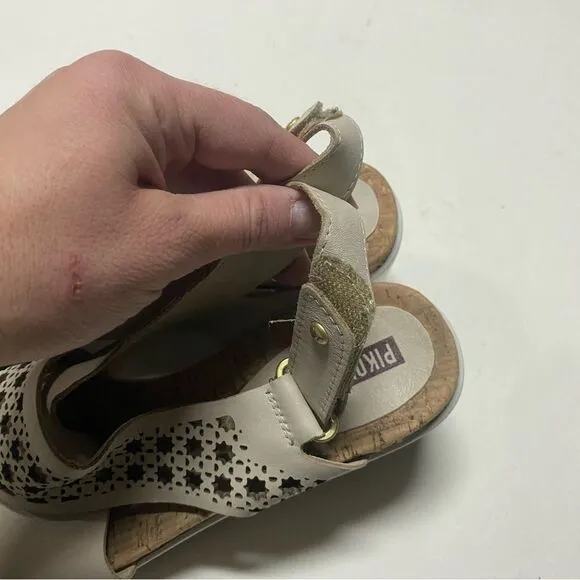 Pikolinos Mykonos Criss Cross Calfskin Leather Sandal tan beige cork 38 US 7.5-8