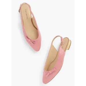 Pink Talbots Leather Bow Embellished Almond Toe Slingback Flats (NWT)