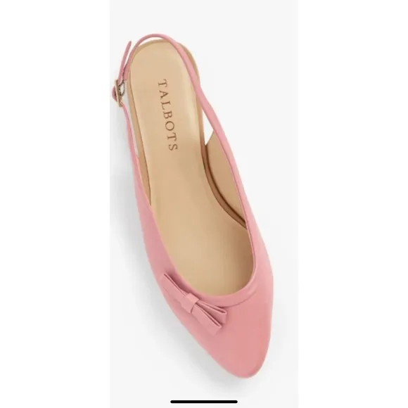 Pink Talbots Leather Bow Embellished Almond Toe Slingback Flats (NWT)
