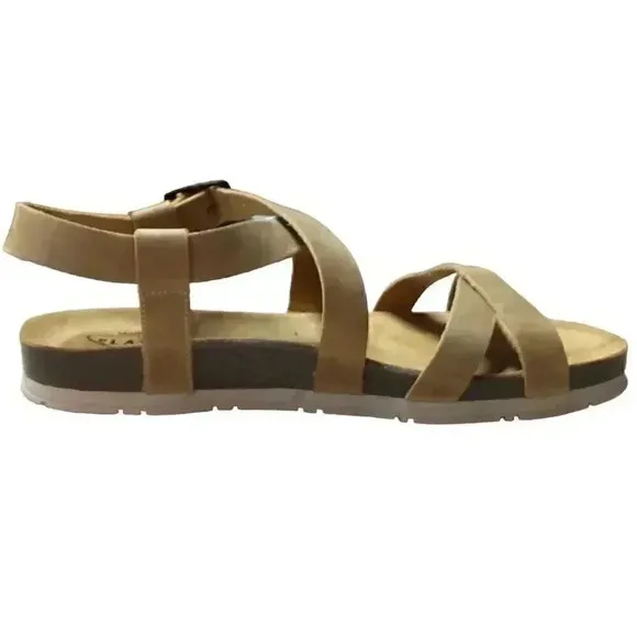 Plakton Sanals Women 9 40 Brown Gemma Ankle Strap Leather Cork Flat NEW