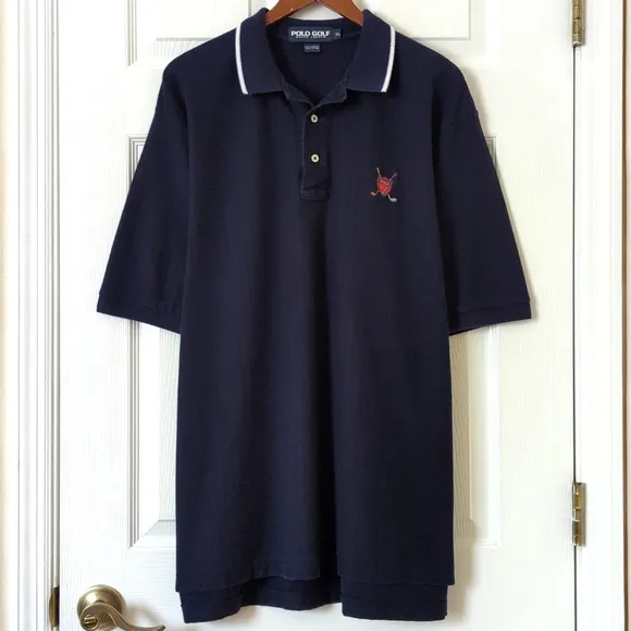 Polo Golf Ralph Lauren 90's Vintage Classic Short Sleeve Henley Shirt Navy XL