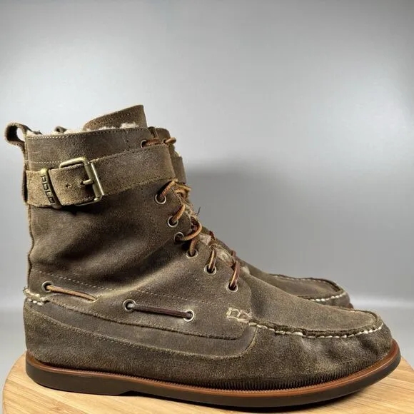 Polo Ralph Lauren Brentwood Brown Leather Boots Size Men’s 9.5 D Shearling Lined