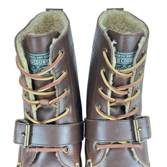 Polo Ralph Lauren Men's 9 Brown Leather Ranger‎ Boots w/ Strap Faux Shearling