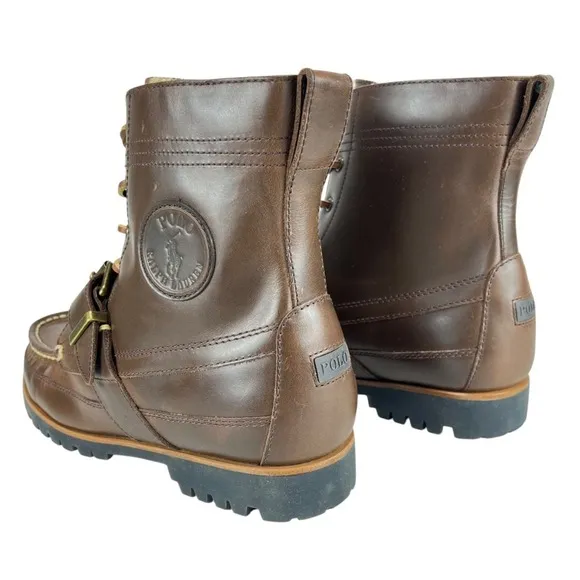 Polo Ralph Lauren Men's 9 Brown Leather Ranger‎ Boots w/ Strap Faux Shearling