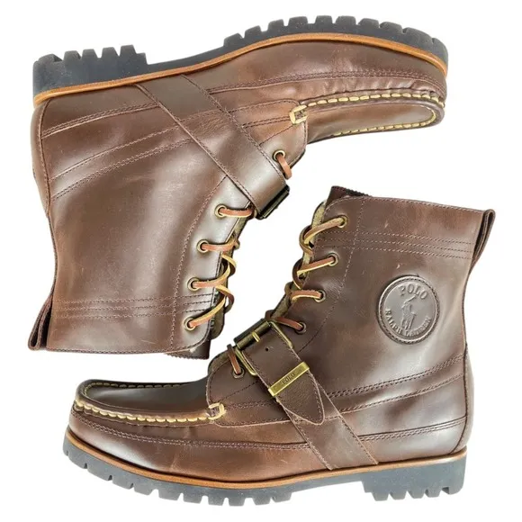 Polo Ralph Lauren Men's 9 Brown Leather Ranger‎ Boots w/ Strap Faux Shearling