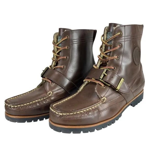 Polo Ralph Lauren Men's 9 Brown Leather Ranger‎ Boots w/ Strap Faux Shearling
