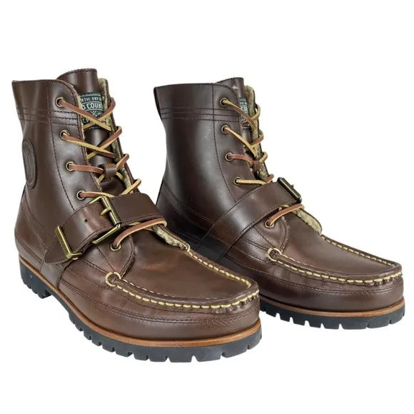 Polo Ralph Lauren Men's 9 Brown Leather Ranger‎ Boots w/ Strap Faux Shearling