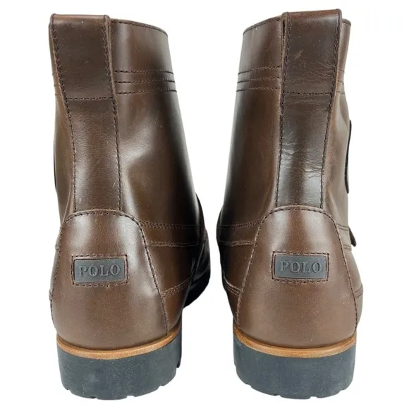 Polo Ralph Lauren Men's 9 Brown Leather Ranger‎ Boots w/ Strap Faux Shearling