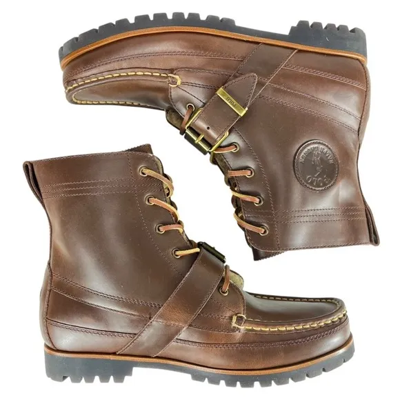 Polo Ralph Lauren Men's 9 Brown Leather Ranger‎ Boots w/ Strap Faux Shearling