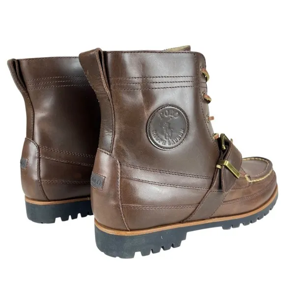 Polo Ralph Lauren Men's 9 Brown Leather Ranger‎ Boots w/ Strap Faux Shearling