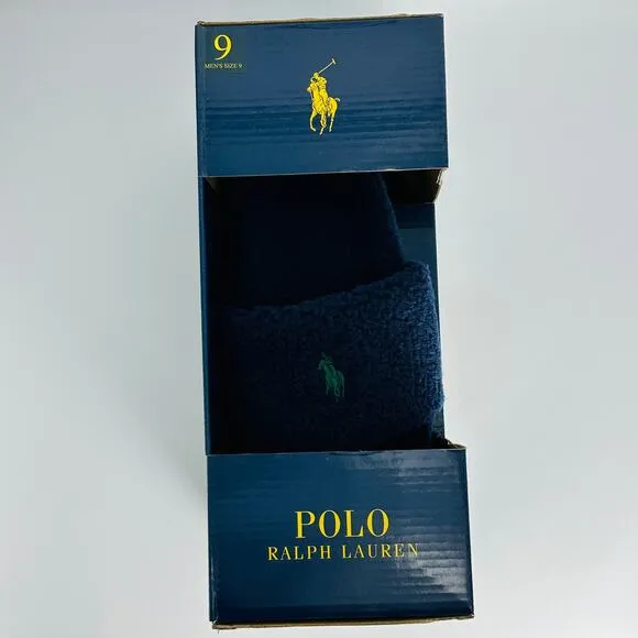 Polo Ralph Lauren Men's Hendrick High Pile Fleece Slide Sandals Navy Blue Size 9
