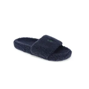 Polo Ralph Lauren Men's Hendrick High Pile Fleece Slide Sandals Navy Blue Size 9