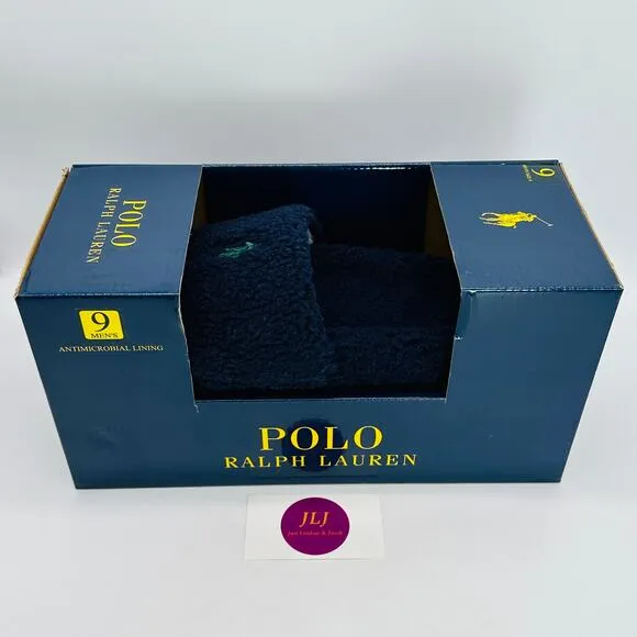 Polo Ralph Lauren Men's Hendrick High Pile Fleece Slide Sandals Navy Blue Size 9