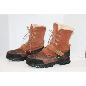 Polo Ralph Lauren Tavin Rollover Shearling Brown Leather Boots Mens Size 11.5 D