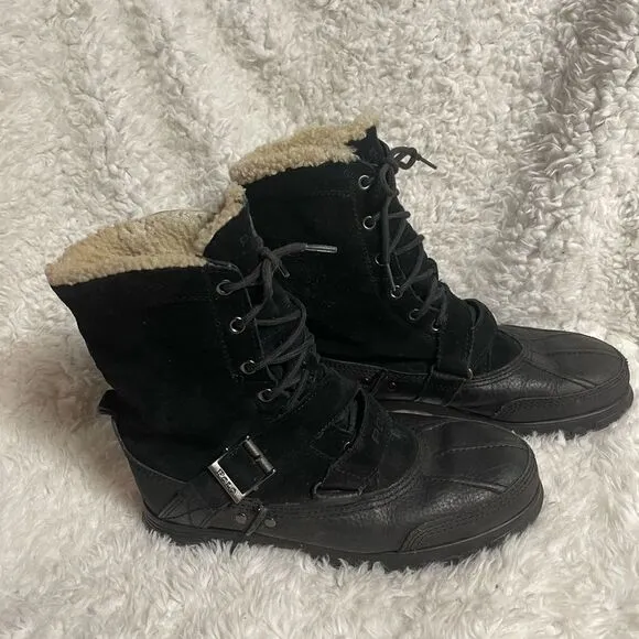 Polo Ralph Lauren Tavin Rollover Black Shearling lace up  Boots Men’s SZ10D