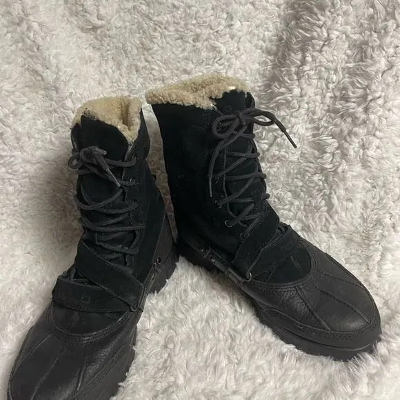 Polo Ralph Lauren Tavin Rollover Black Shearling lace up  Boots Men’s SZ10D