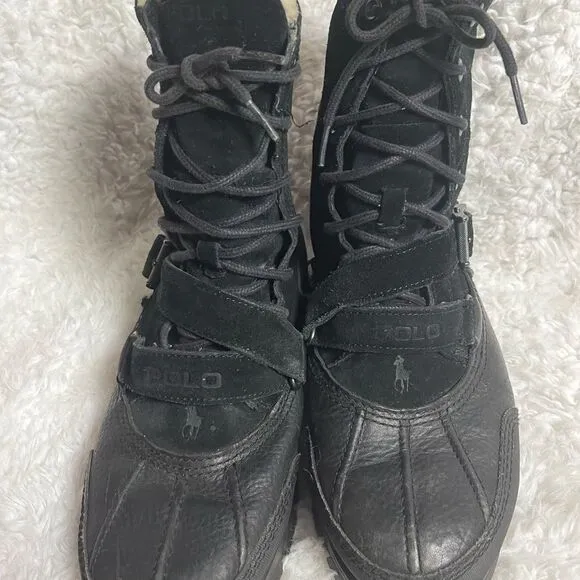 Polo Ralph Lauren Tavin Rollover Black Shearling lace up  Boots Men’s SZ10D