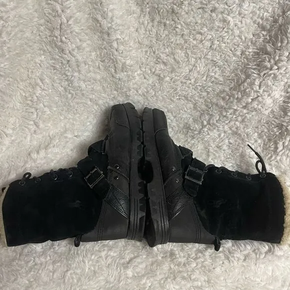 Polo Ralph Lauren Tavin Rollover Black Shearling lace up  Boots Men’s SZ10D