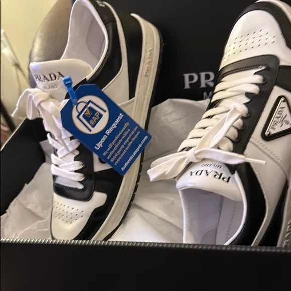 Prada Black and White Classic Sneakers with Retro Design