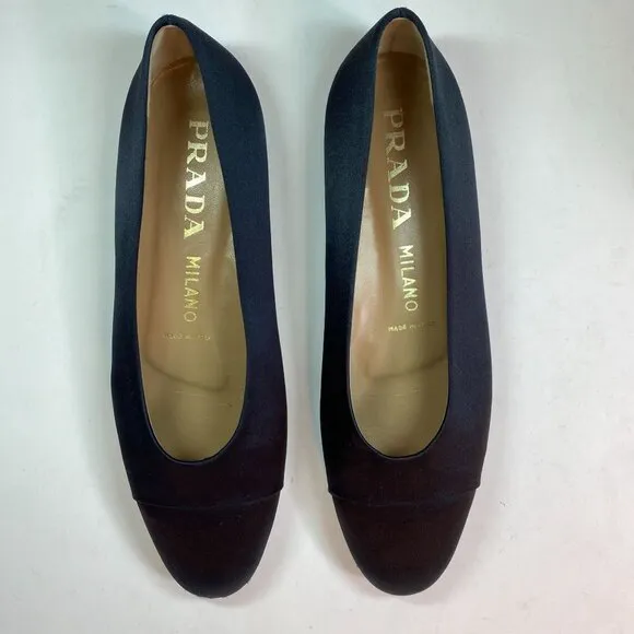 Prada Black Satin Ballet Flats Size IT 37.5