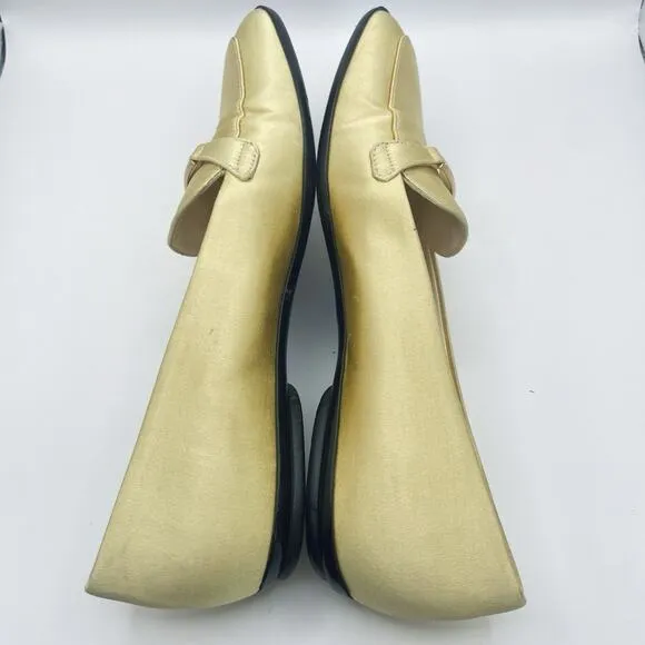 PRADA Size 6.5 Vintage Satin Loafers Mustard Yellow Gold Accent Round Toe Shoes