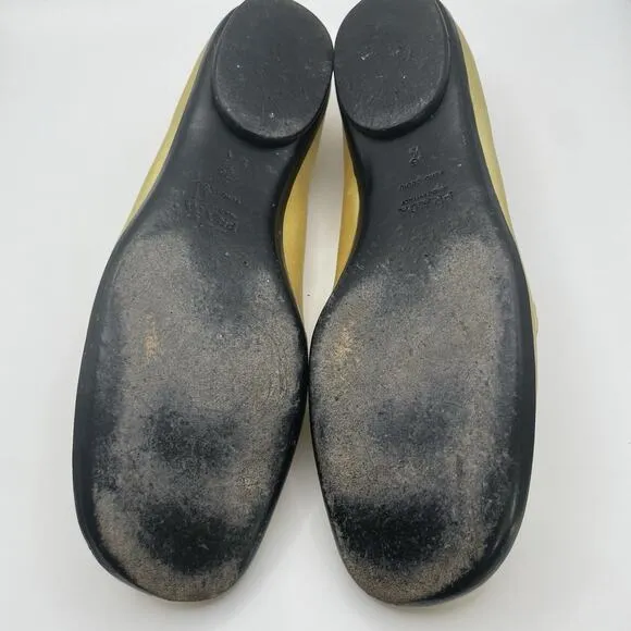 PRADA Size 6.5 Vintage Satin Loafers Mustard Yellow Gold Accent Round Toe Shoes