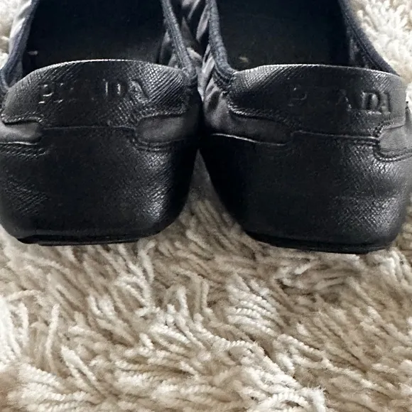 Prada Sport Black Leather and Camouflage Nylon Scrunch Ballet Flats Size 7