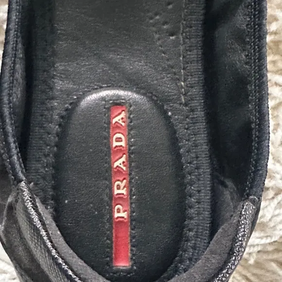 Prada Sport Black Leather and Camouflage Nylon Scrunch Ballet Flats Size 7