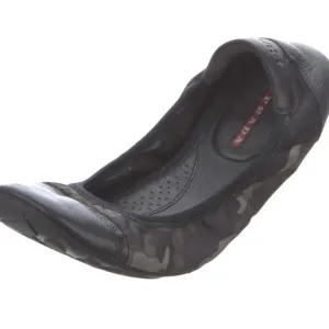 Prada Sport Black Leather and Camouflage Nylon Scrunch Ballet Flats Size 7