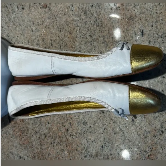 Prada White with Gold Toe Ballet Flats
