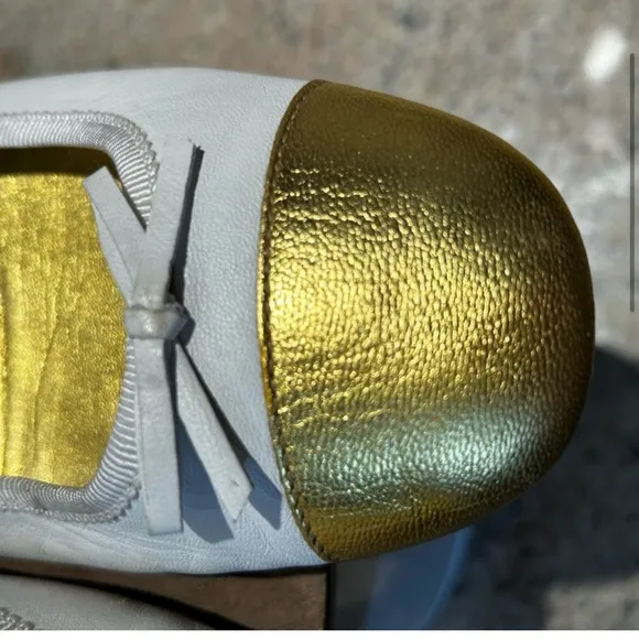 Prada White with Gold Toe Ballet Flats