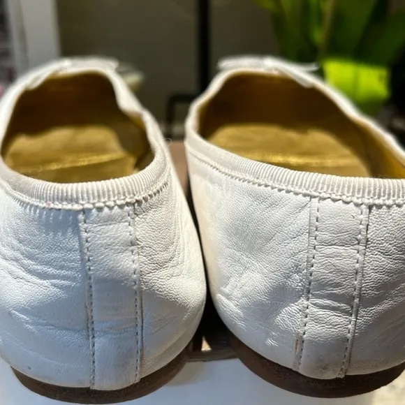 Prada White with Gold Toe Ballet Flats