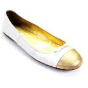 Prada White with Gold Toe Ballet Flats