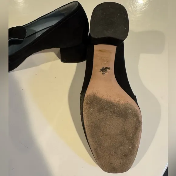 Prada Women's Black Suede Logo Low Heel Loafers