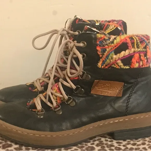 Preloved Black and multicolored Women’s Rieker boots size 38(7.5) Beautiful!