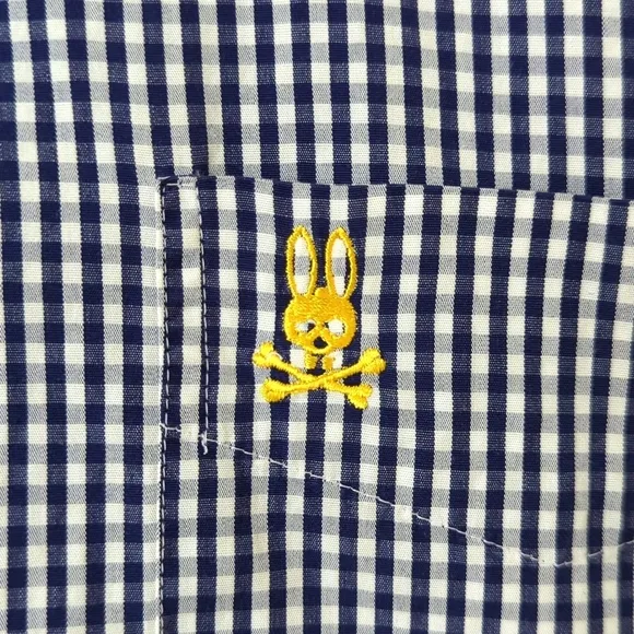 Psycho Bunny Preppy Gingham Plaid Long Sleeve Button Down Shirt Navy White M