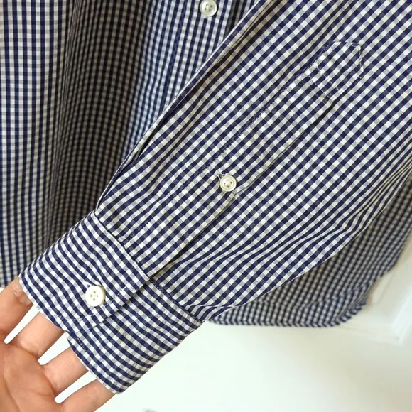 Psycho Bunny Preppy Gingham Plaid Long Sleeve Button Down Shirt Navy White M