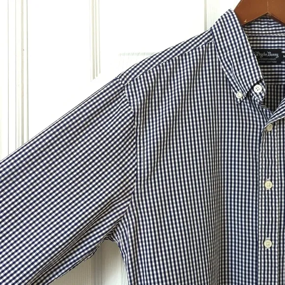 Psycho Bunny Preppy Gingham Plaid Long Sleeve Button Down Shirt Navy White M